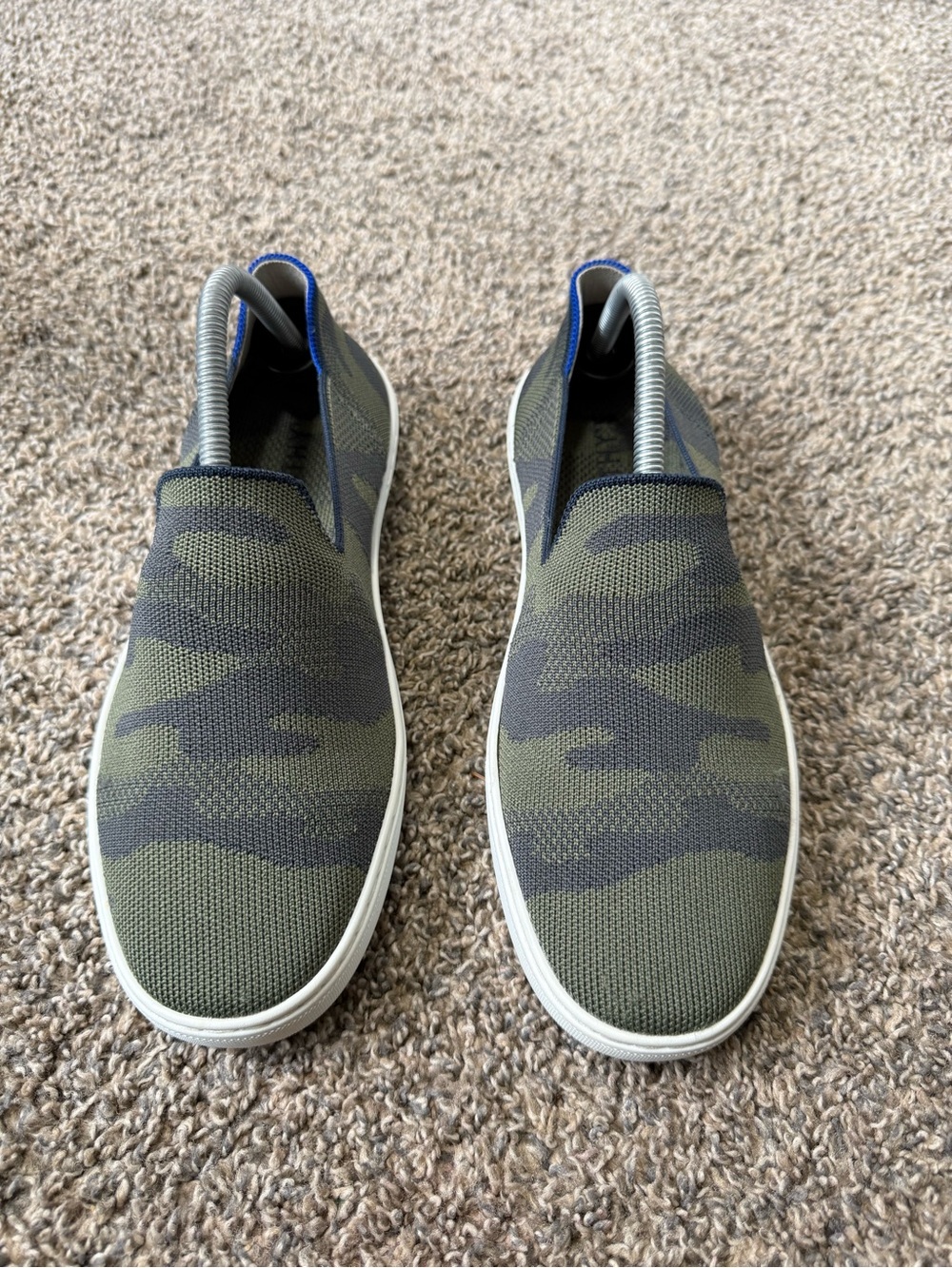 Rothy's Women's Slip-On Loafers in Olive Camo with Blue Trim